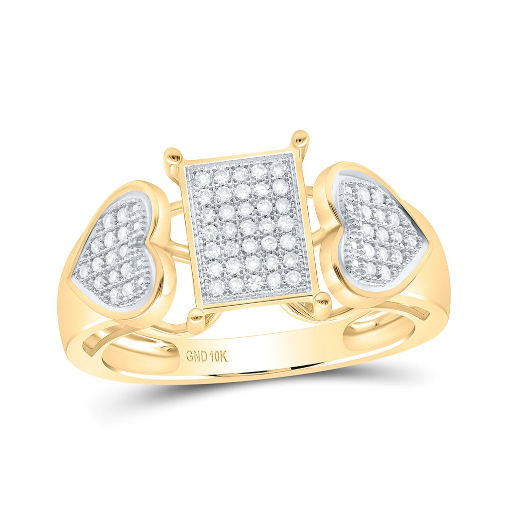 10K Yellow Gold Womens Round Diamond Heart Rectangle Cluster Ring 1/5 Cttw, Womens Size: 5-10