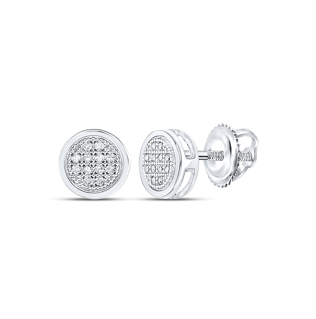 Sterling Silver Womens Round Diamond Circle Cluster Earrings 1/20ctw, Length: 0.26 Inch Width: 0.26 Inch