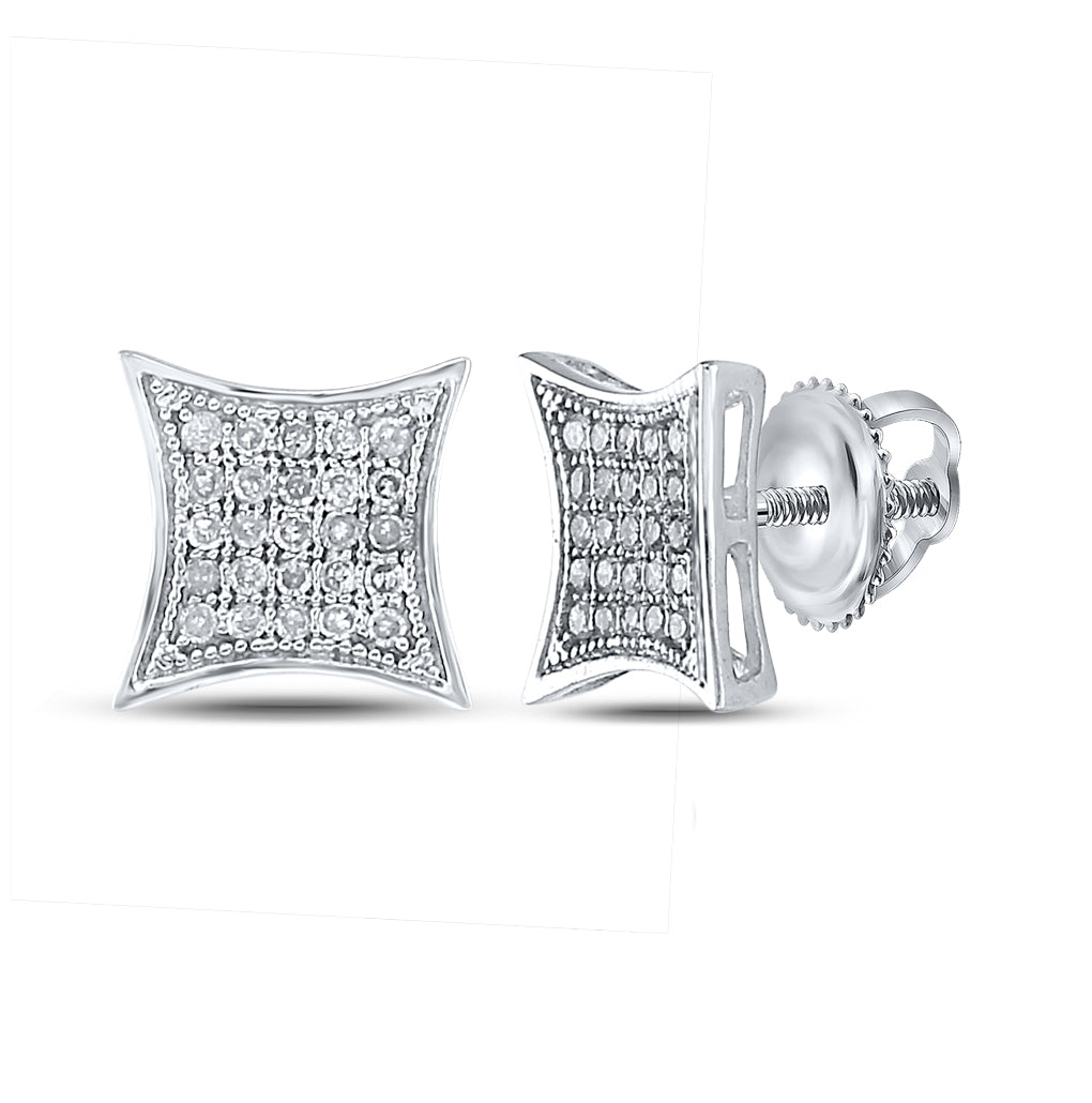 Sterling Silver Womens Round Diamond Square Kite Cluster Earrings 1/6 Cttw