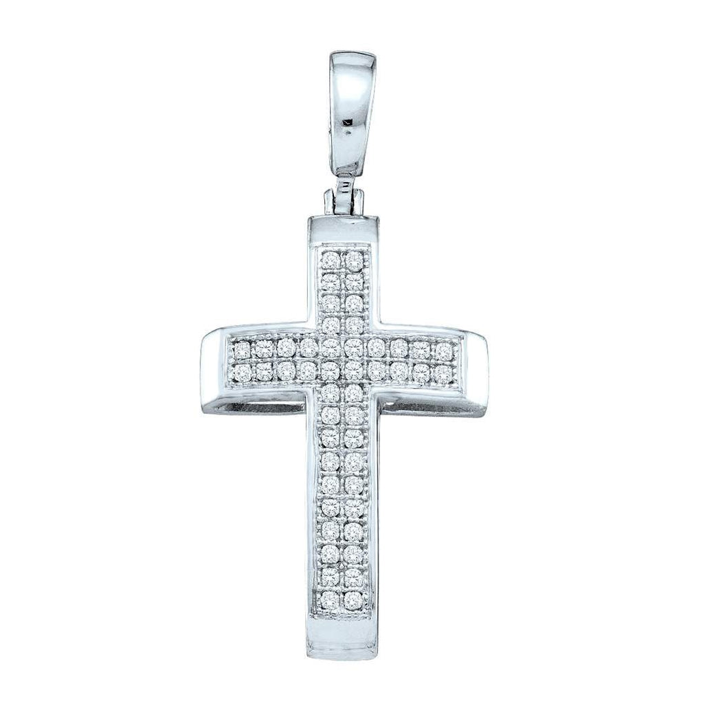 Sterling Silver Womens Round Pave-set Diamond Cross Pendant 1/6ctw