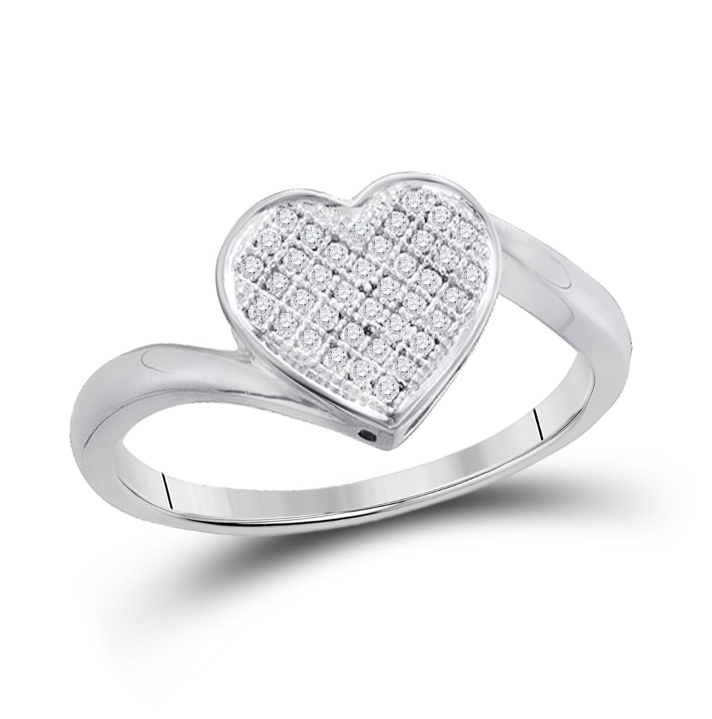 Sterling Silver Womens Round Pave-set Diamond Heart Cluster Ring 1/20 Cttw, Womens Size: 5-10