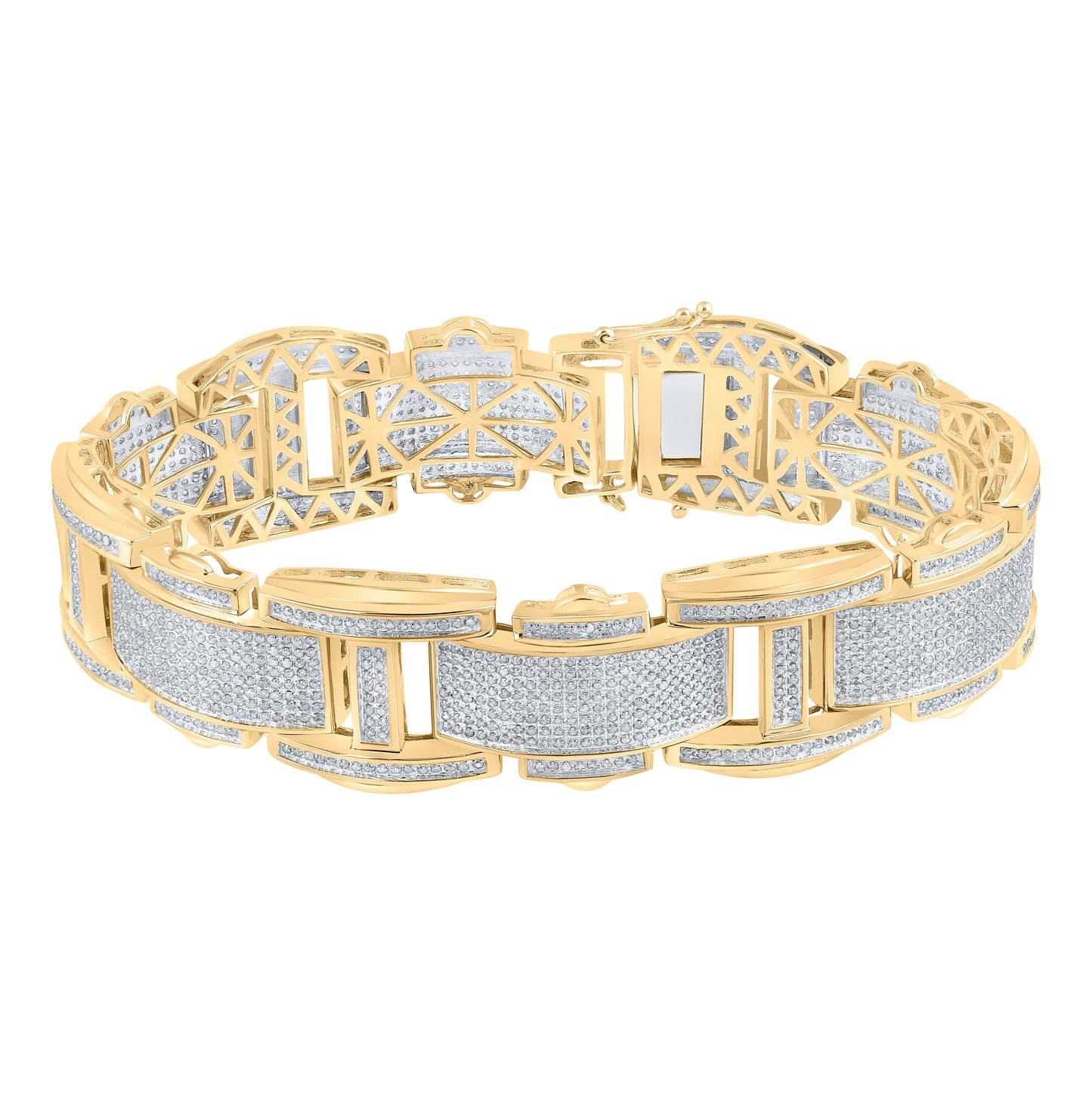 10K Yellow Gold Mens Round Diamond Link Bracelet 4-1/2ctw