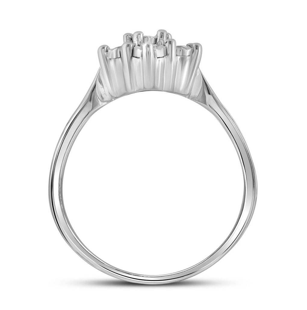 Sterling Silver Womens Round Diamond Illusion-set Flower Cluster Ring 1/10 Cttw, Womens Size: 5-10