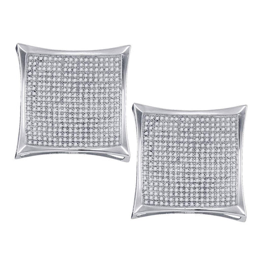 10kt White Gold Womens Round Diamond Square Kite Cluster Screwback Earrings 1-7/8 Cttw