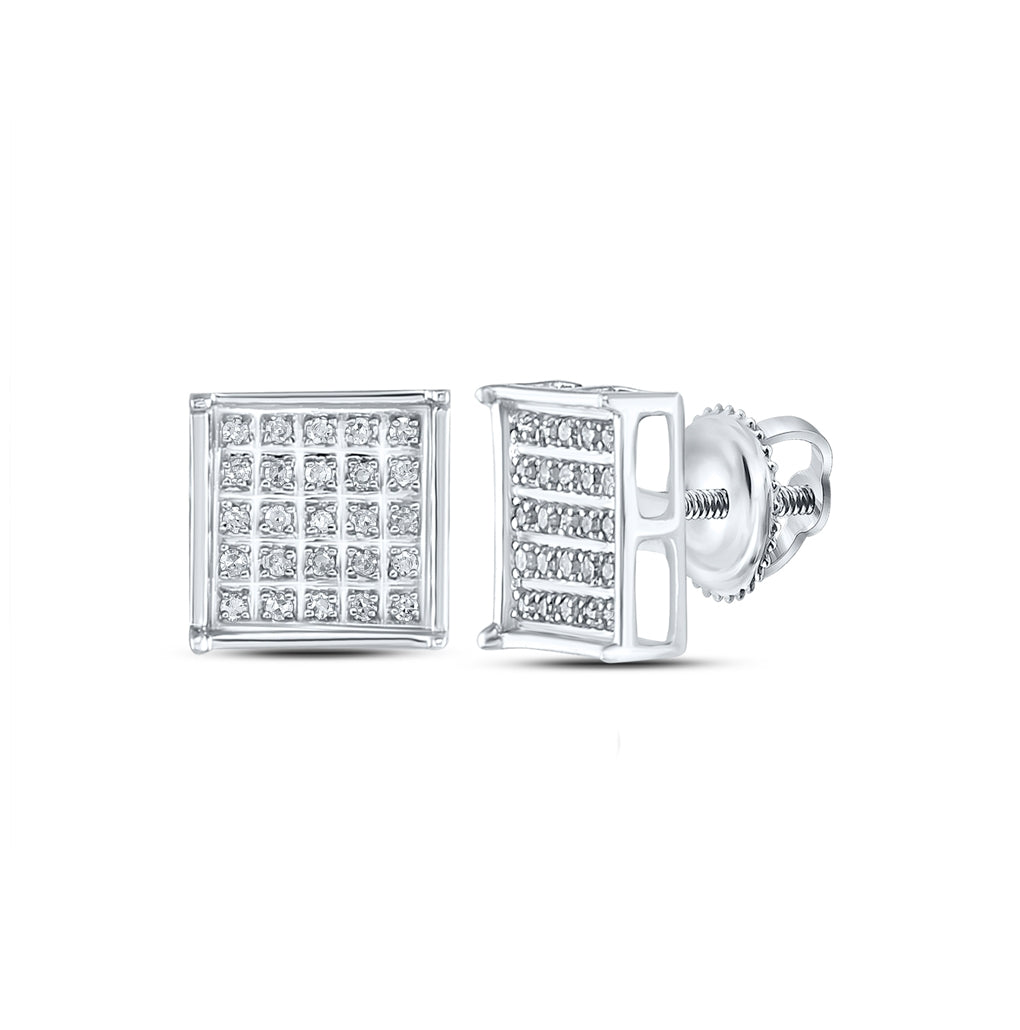 Sterling Silver Unisex Round Diamond Square Earrings 1/6ctw