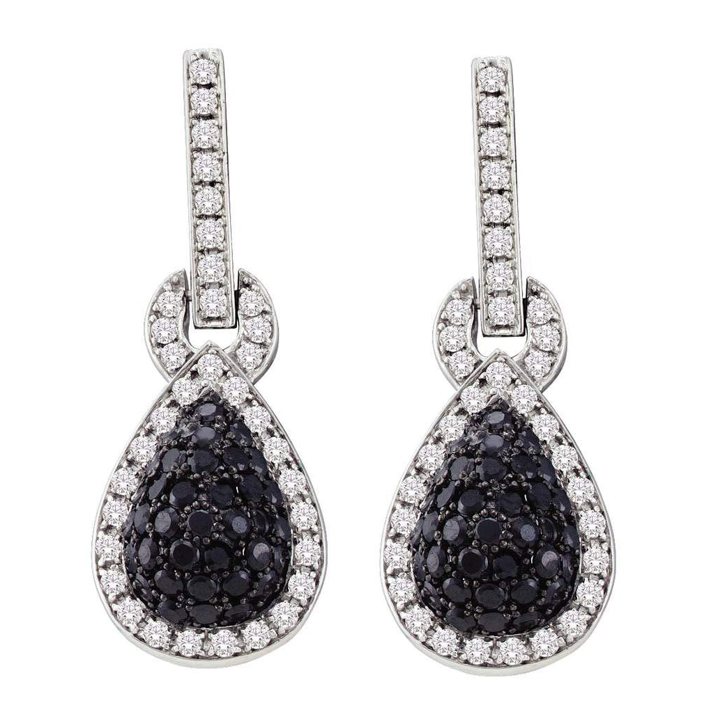 10kt White Gold Womens Round Black Color Enhanced Diamond Teardrop Dangle Earrings 1-3/4 Cttw