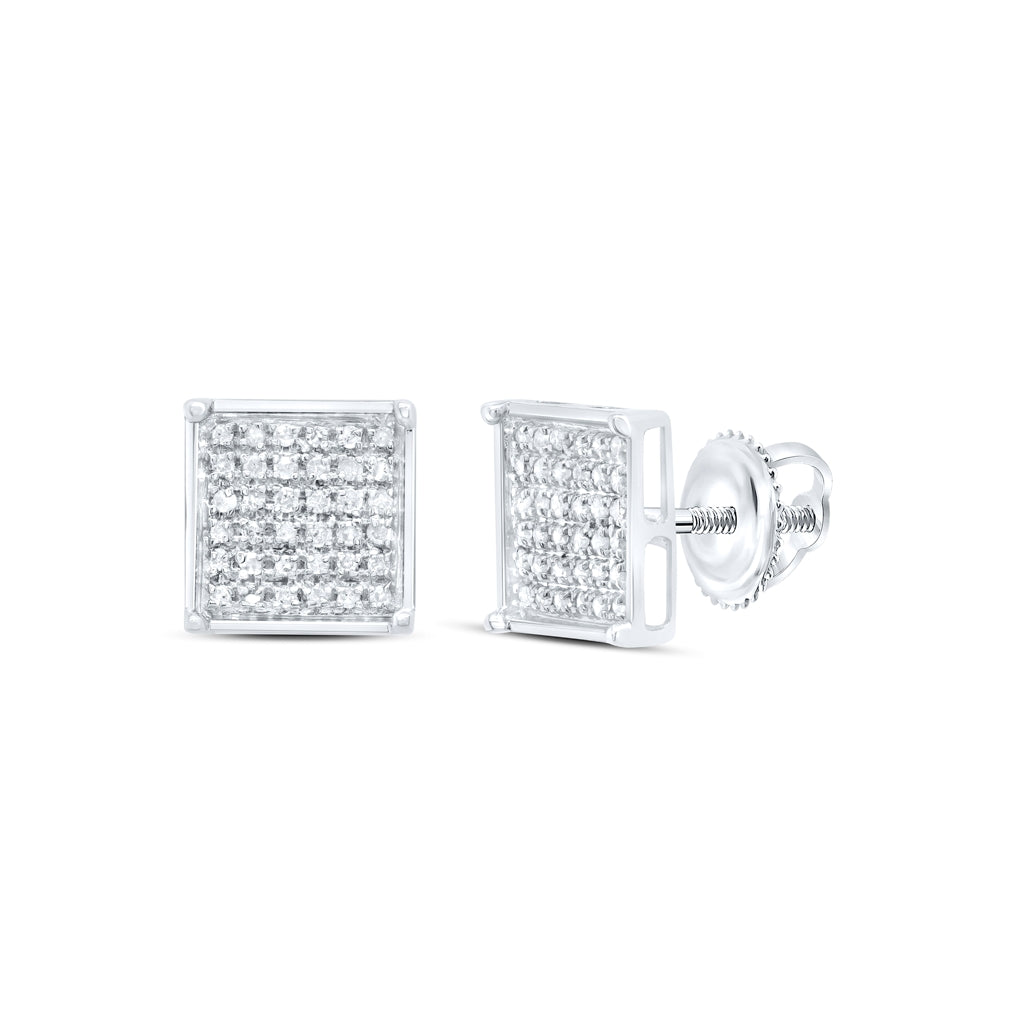 Sterling Silver Or Yellow-tone Sterling Silver Womens Round Diamond Square Earrings