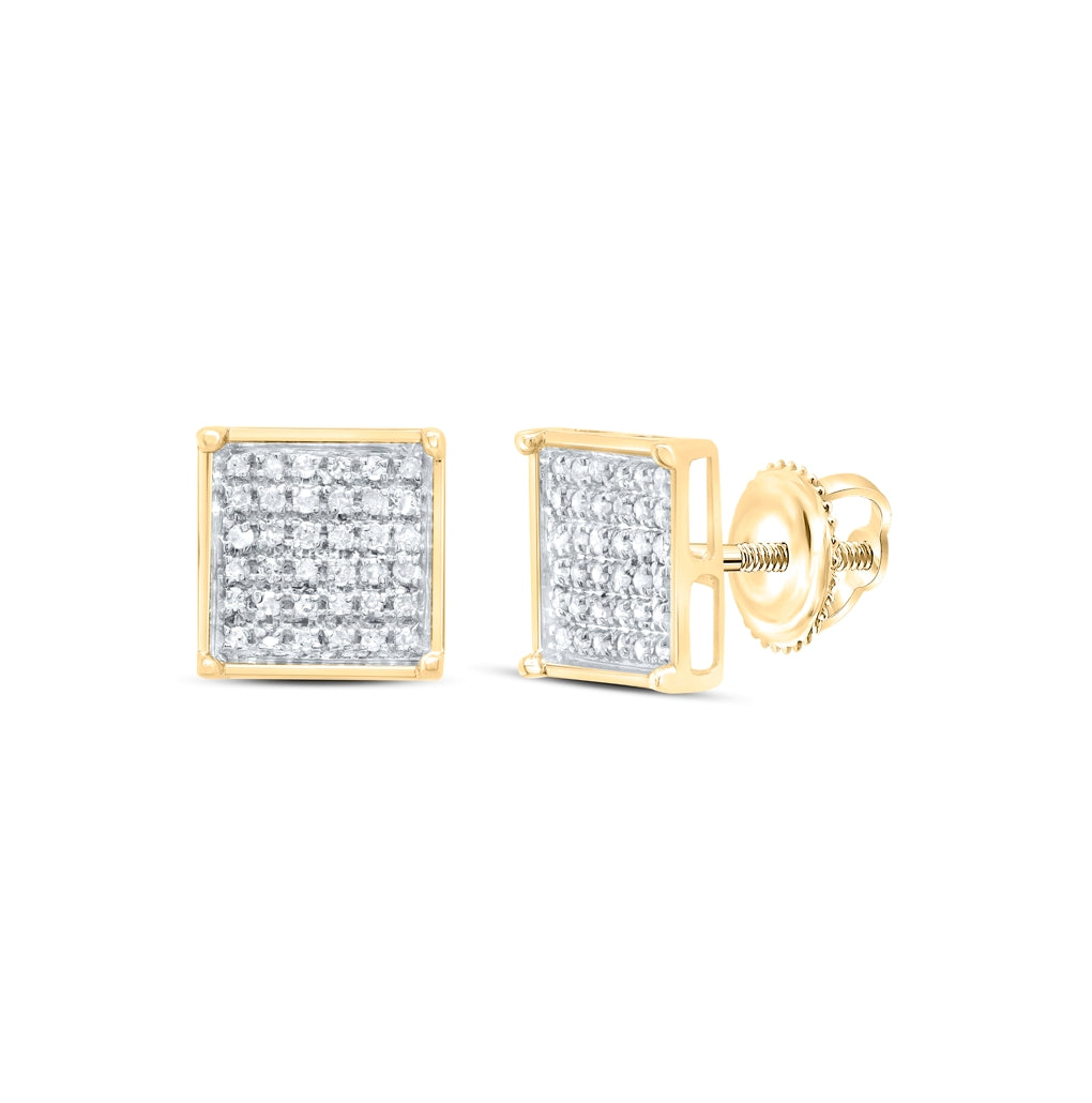 Sterling Silver Or Yellow-tone Sterling Silver Womens Round Diamond Square Earrings