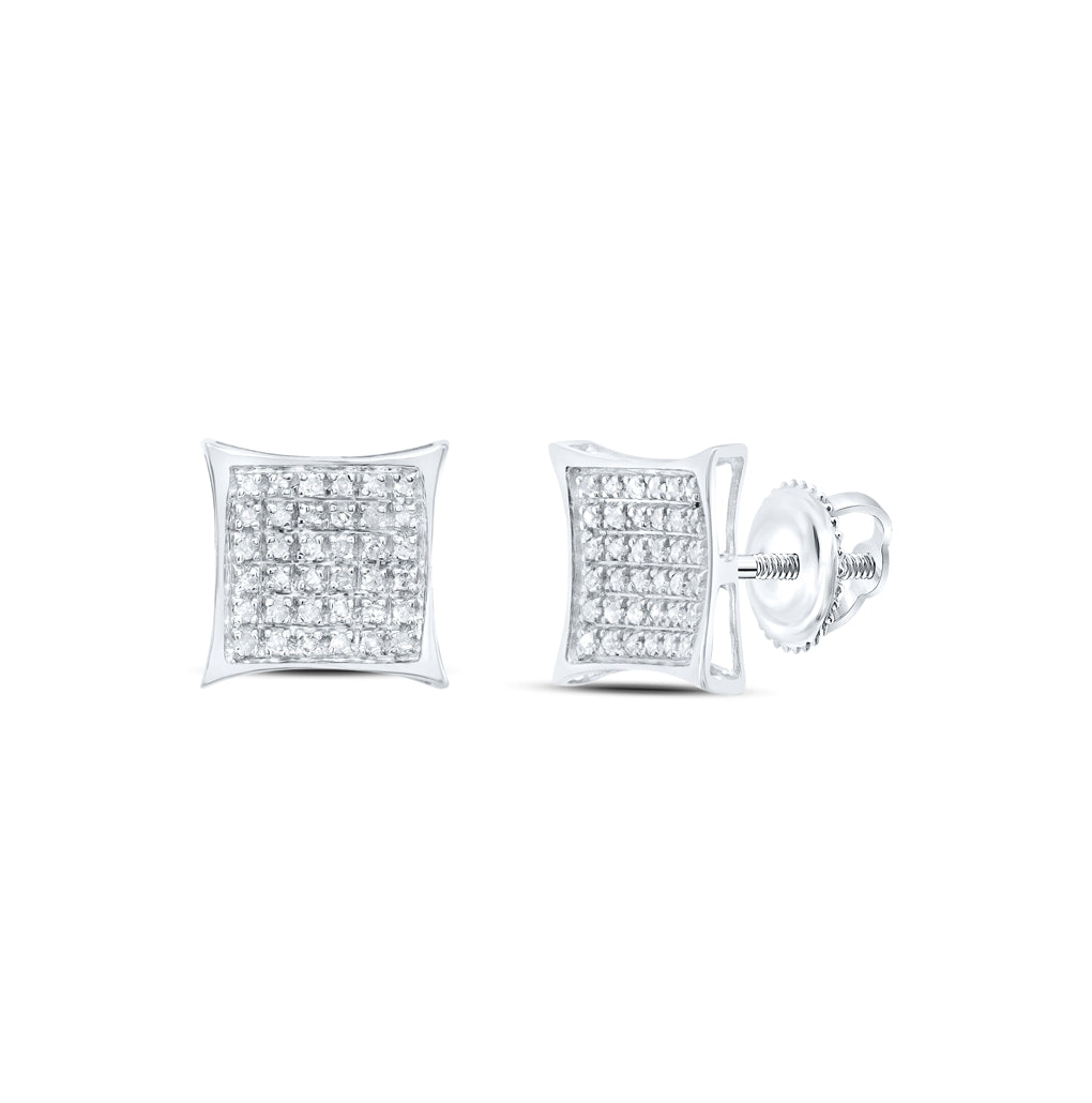 Sterling Silver Round Diamond Kite Square Earrings 1/4ctw, Length: 0.37 Inch Width: 0.37 Inch