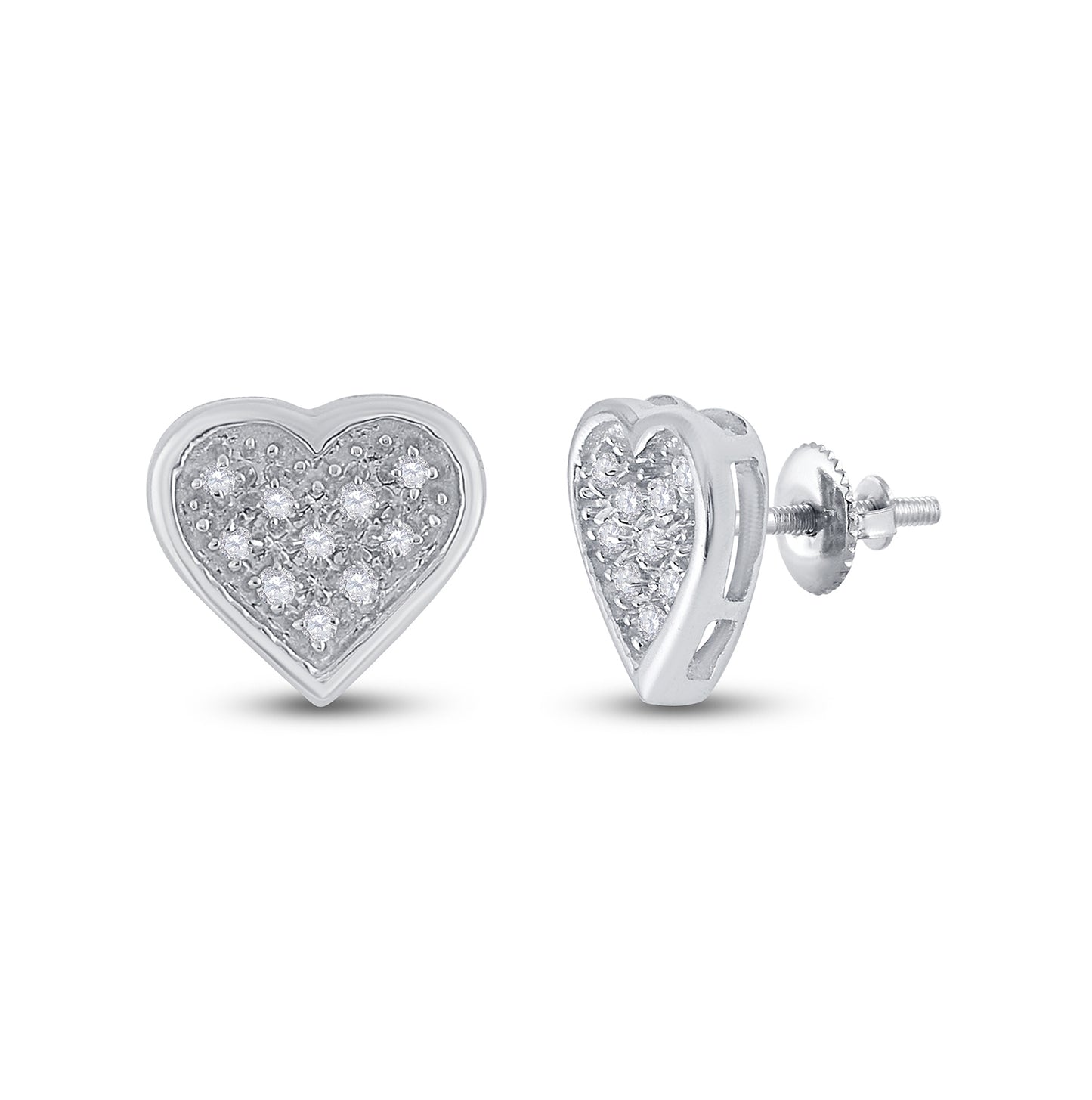 Sterling Silver Womens Round Diamond Heart Earrings 1/20ctw, Length: 0.22 Inch Width: 0.26 Inch