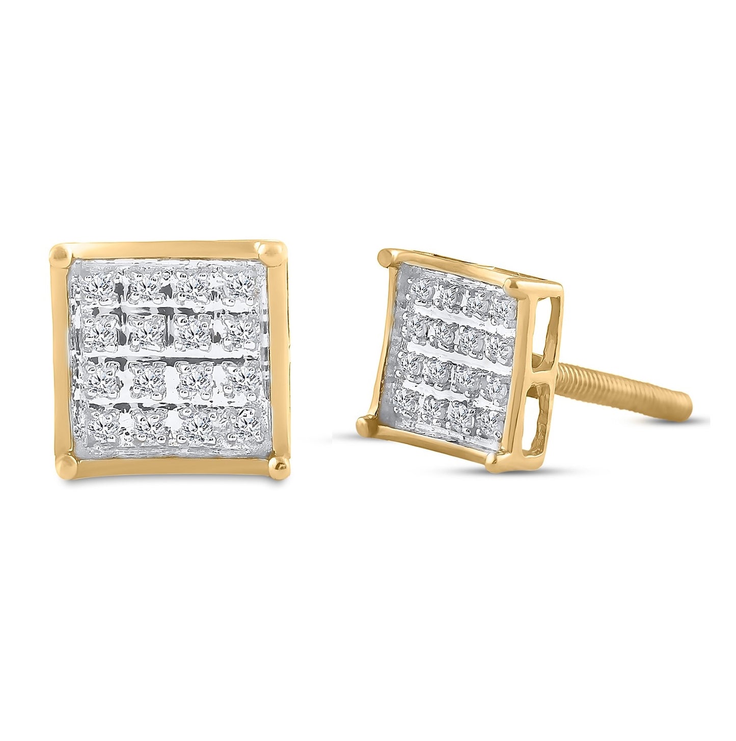 Sterling Silver Or Yellow-tone Sterling Silver Womens Round Diamond Square Cluster Earrings