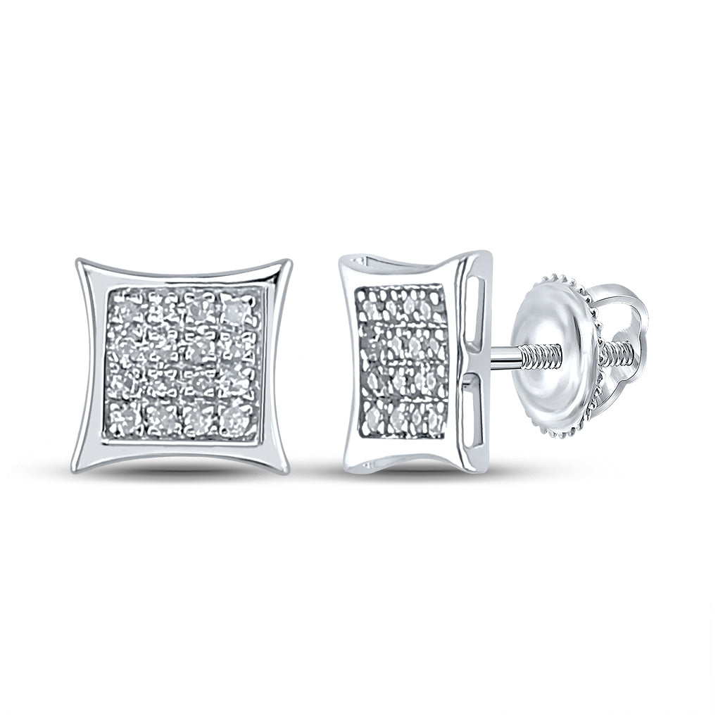 Sterling Silver Womens Round Diamond Square Kite Cluster Earrings 1/10ctw, Length: 0.26 Inch Width: 0.26 Inch