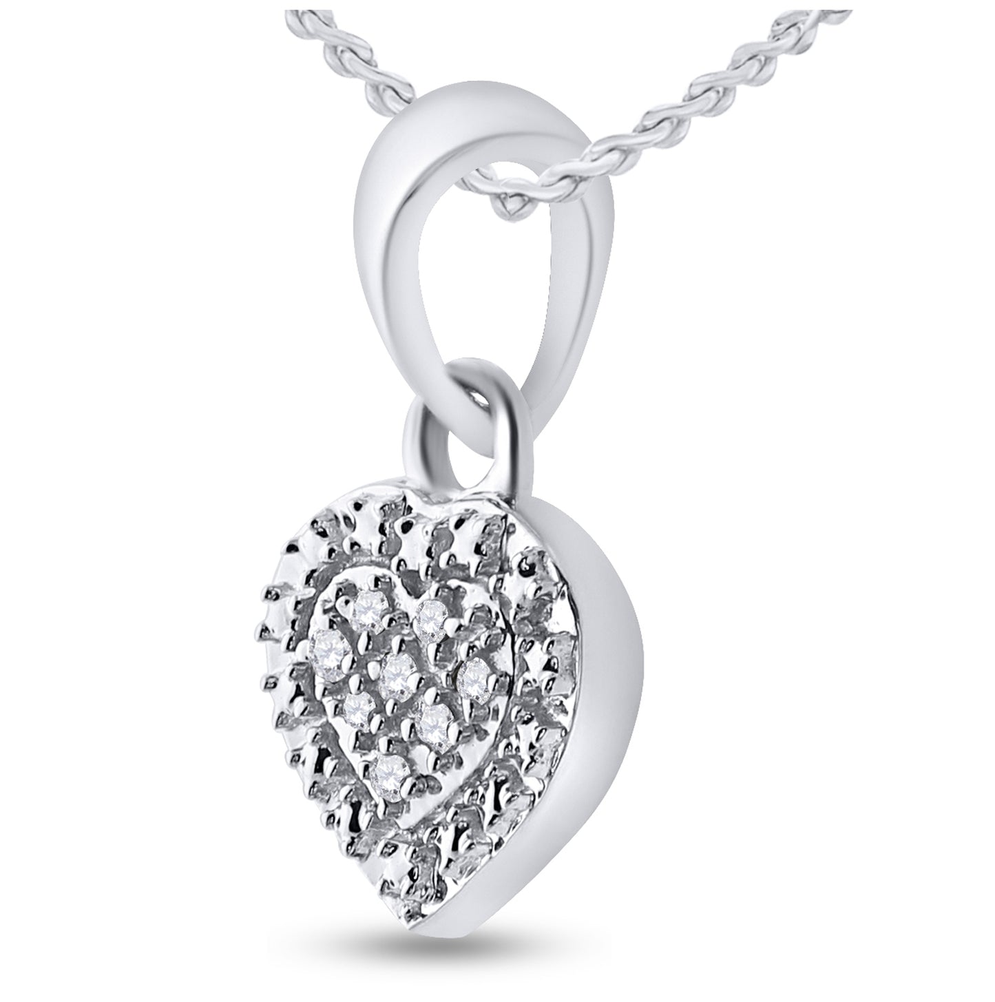 Sterling Silver Womens Round Diamond Heart Pendant .03ctw, Length: 0.53 Inch Width: 0.31 Inch