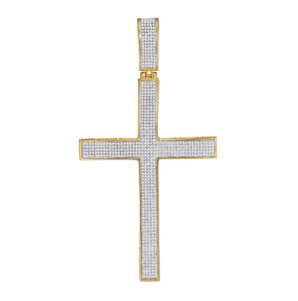 10kt Yellow Gold Mens Round Diamond Roman Cross Charm Pendant 1-7/8 Cttw