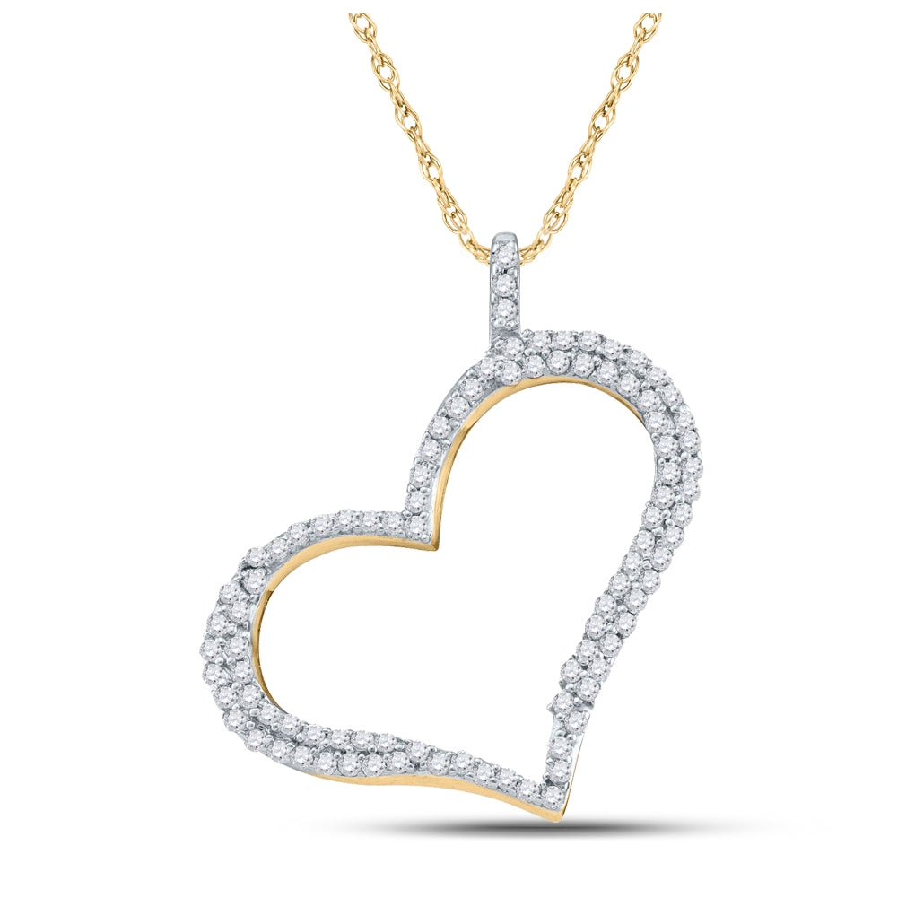 10K Yellow Gold Womens Round Diamond Outline Heart Pendant 1/3 Cttw, Length: 0.98 In, Width: 0.79 In