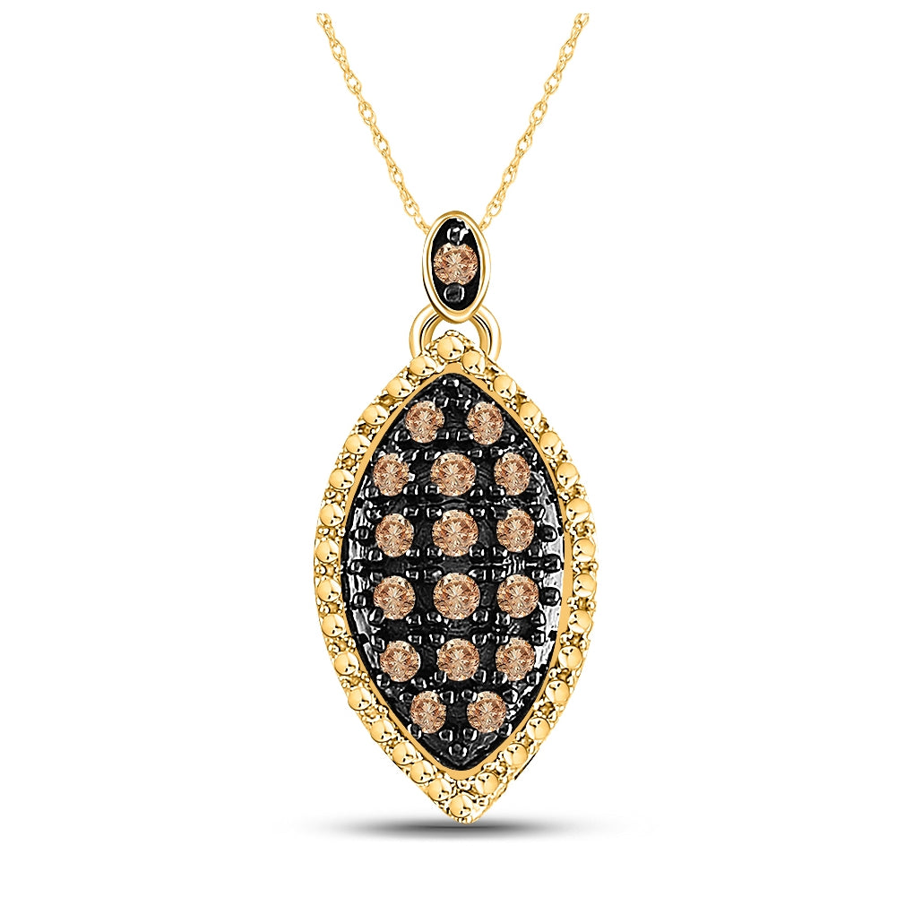 10kt Yellow Gold Womens Round Brown Diamond Cluster Pendant 1/5 Cttw
