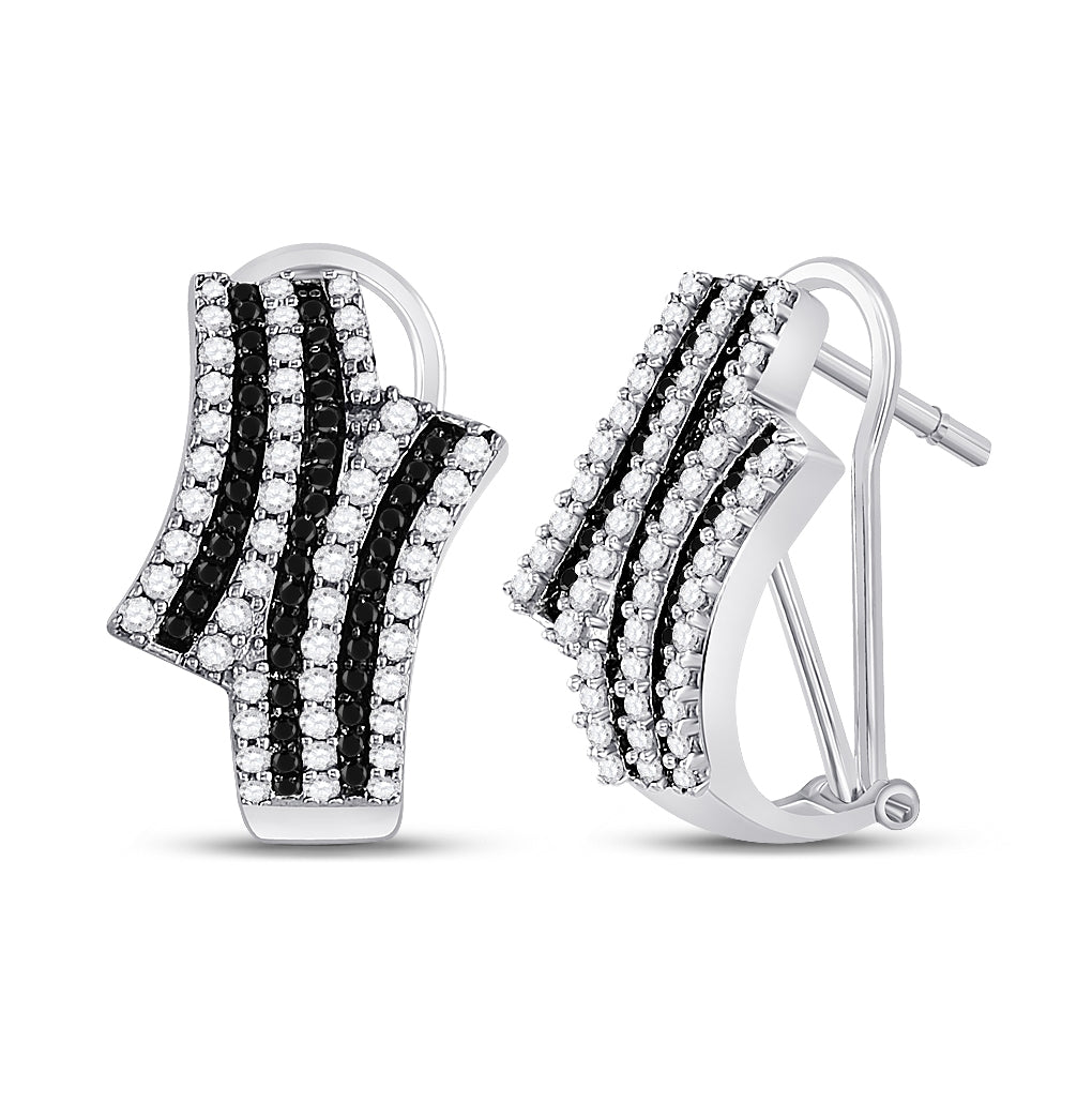 14kt White Gold Womens Round Black Color Enhanced Diamond Hoop Earrings 7/8 Cttw