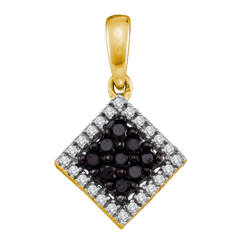 10kt Yellow Gold Womens Round Black Color Enhanced Diamond Diagonal Square Frame Pendant 1/3 Cttw