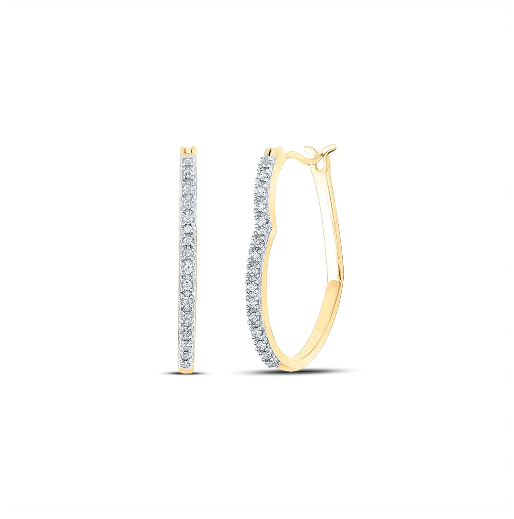 10K Yellow Gold Womens Round Diamond Heart Hoop Earrings 1/8 Cttw, Length: 0.79 In, Width: 0.04 In