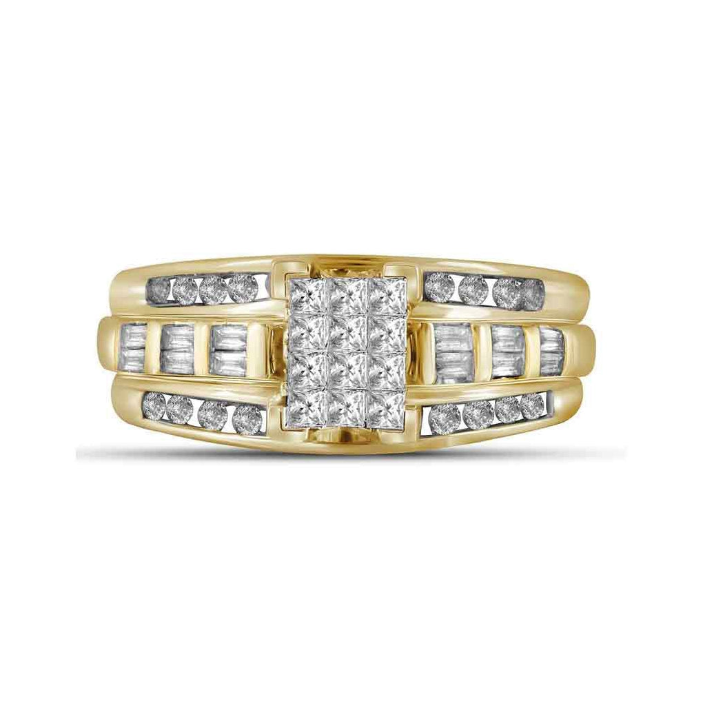14K Yellow Gold Princess Diamond Cluster Bridal Wedding Engagement Ring 1/2 Cttw, Womens Size: 5-10