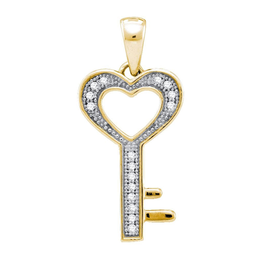 Yellow-tone Sterling Silver Womens Round Diamond Key Love Pendant 1/20 Cttw
