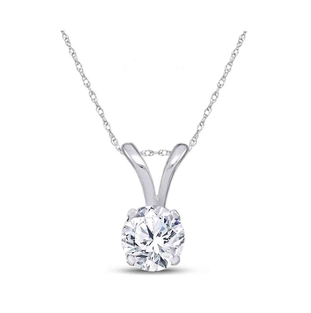14K White Gold Womens Round Diamond Solitaire Pendant 1/4 Cttw