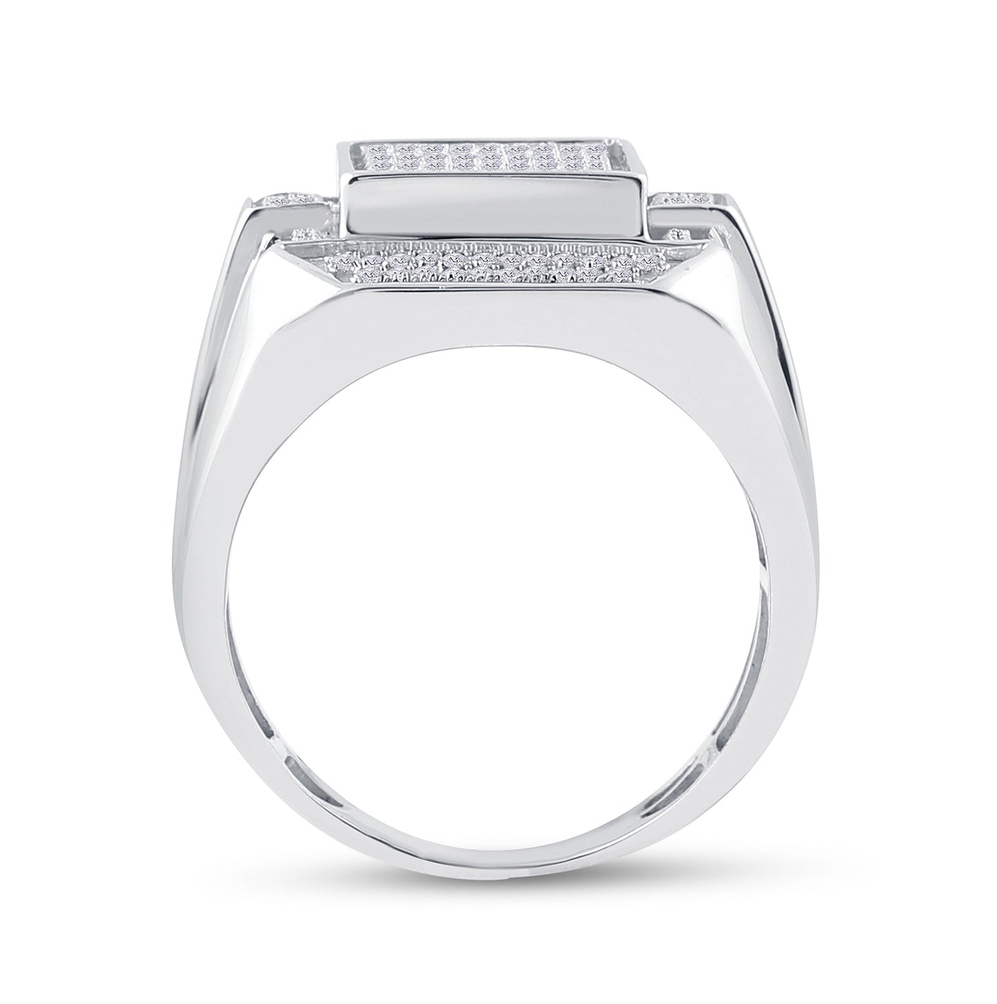 Sterling Silver Mens Round Diamond Rectangle Fashion Ring 1/2 Cttw, Mens Size: 7-13