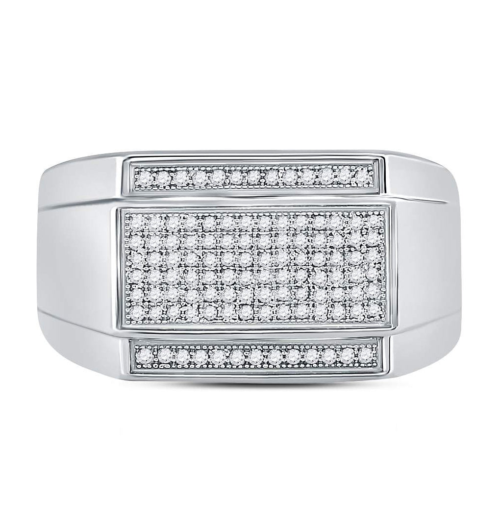 Sterling Silver Mens Round Diamond Rectangle Cluster Fashion Ring 1/3 Cttw, Mens Size: 7-13