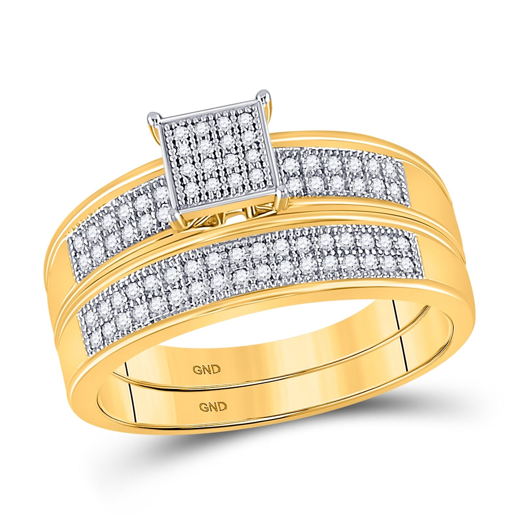 10K Yellow Gold Round Diamond Bridal Wedding Ring Band Set 1/5 Cttw, Womens Size: 5-10