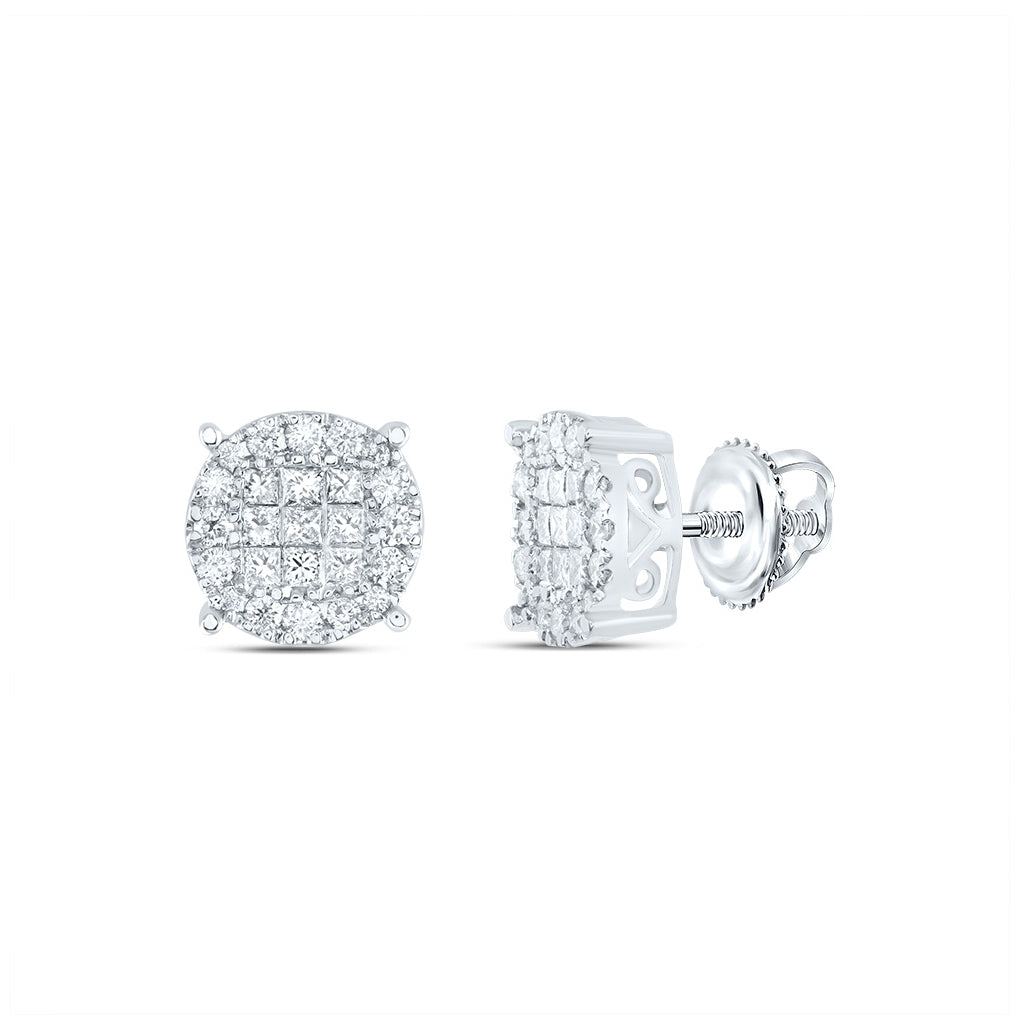 14K White Or Yellow Gold Womens Princess Diamond Fashion Cluster Earrings