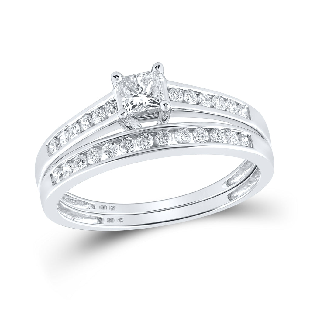 10K White Gold Princess Dia. Bridal Wedding Band Set 1/2ctw, Women's Sz: 5-10