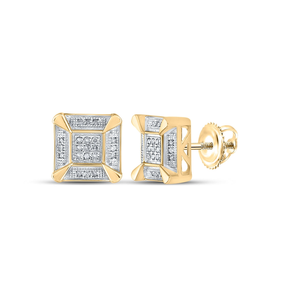 Sterling Silver Or Yellow-tone Sterling Silver Womens Round Diamond Square Cluster Stud Earrings