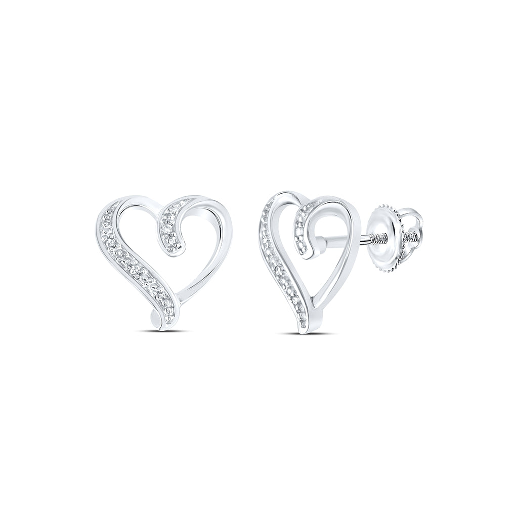 Sterling Silver Womens Round Diamond Heart Earrings .02ctw, Length: 0.41 Inch Width: 0.43 Inch