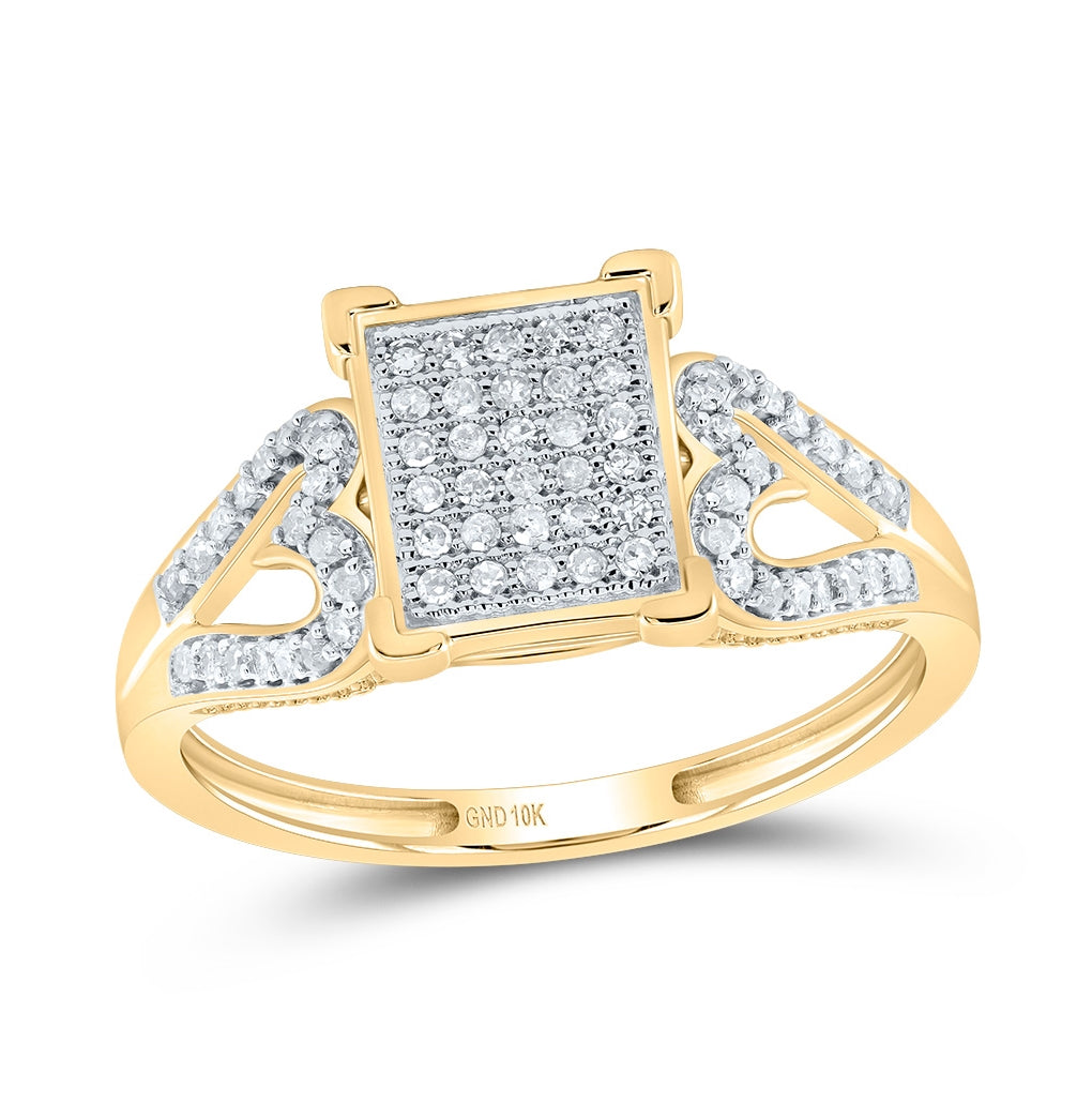 10K Yellow Gold Womens Round Diamond Square Cluster Heart Ring 1/5 Cttw, Womens Size: 5-10