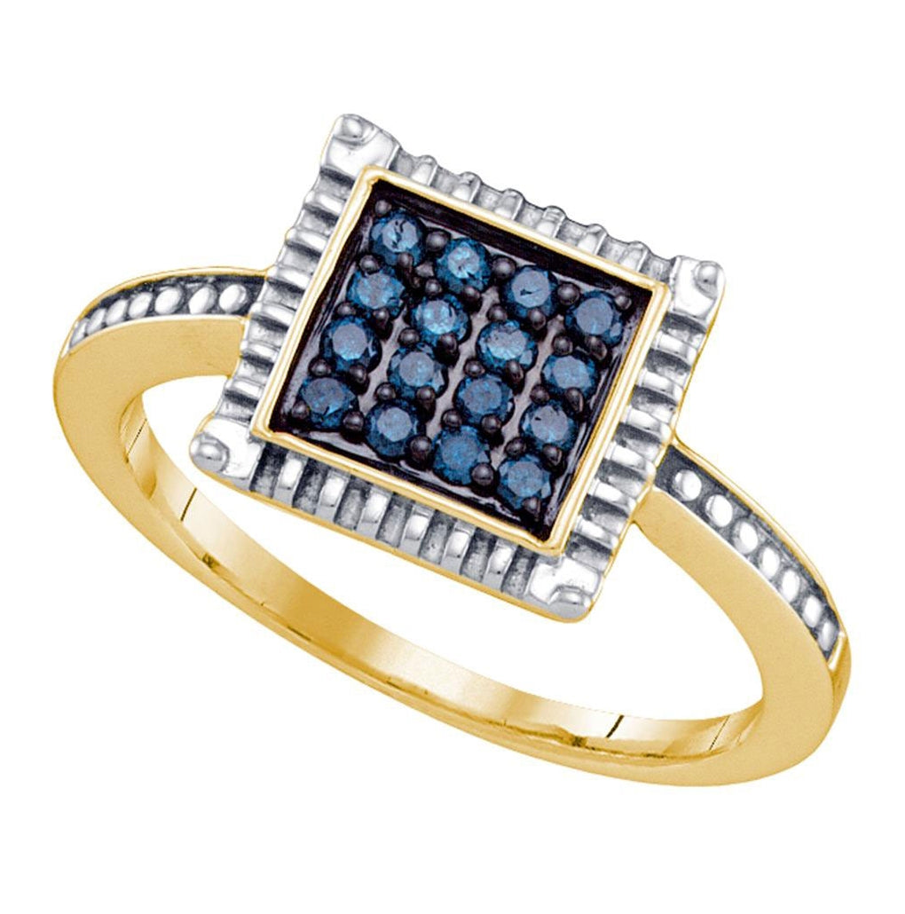 Sterling Silver Womens Round Blue Color Enhanced Diamond Square Ring 1/4 Cttw