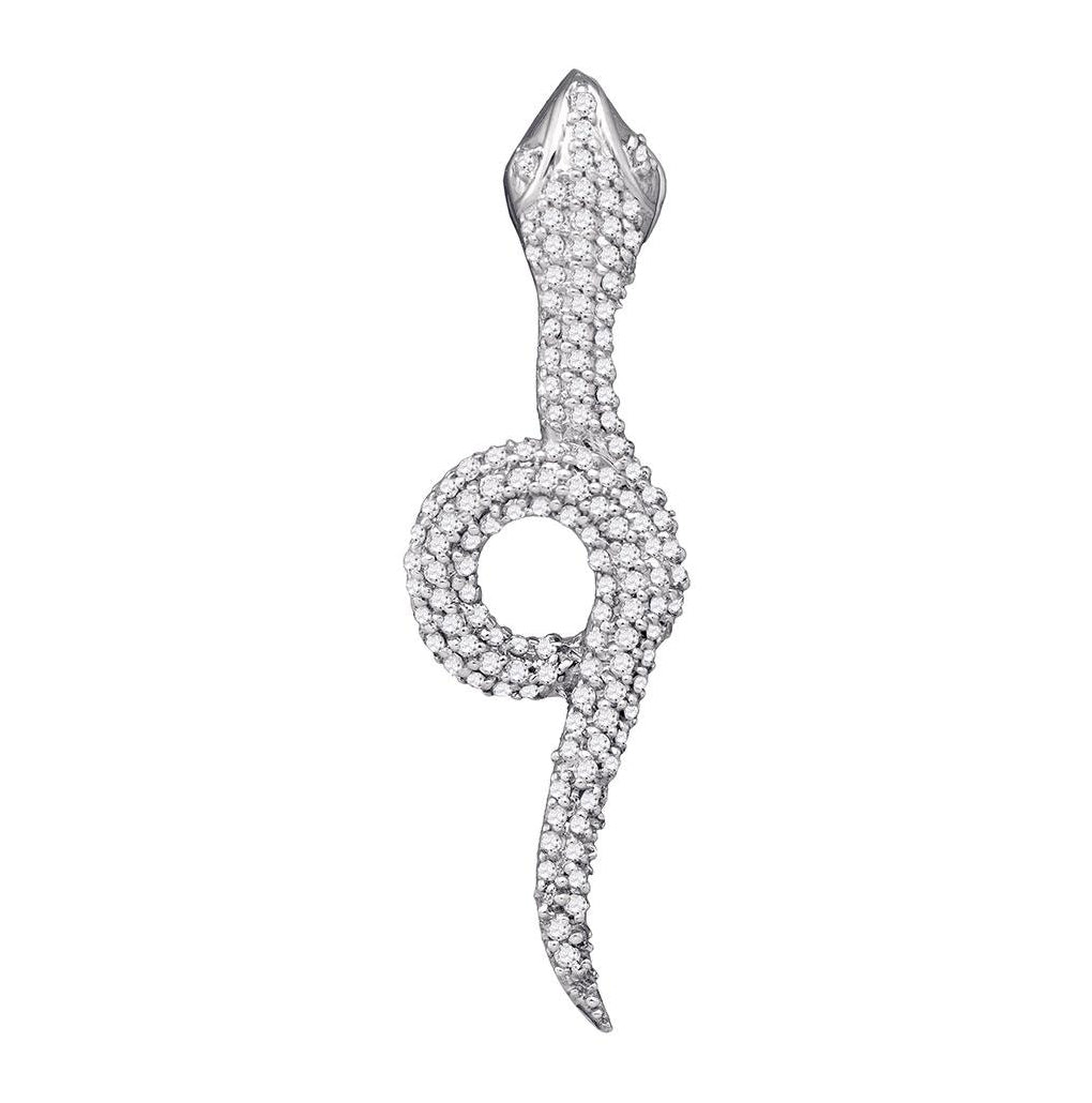 10kt White Gold Womens Round Diamond Serpent Snake Asp Animal Pendant 1/3 Cttw