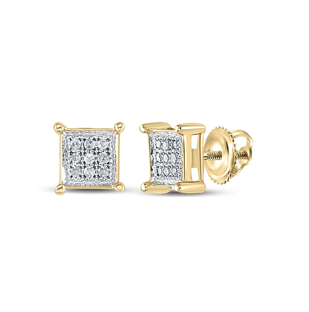 Yellow-tone Sterling Silver Womens Round Diamond Square Earrings 1/20 Cttw
