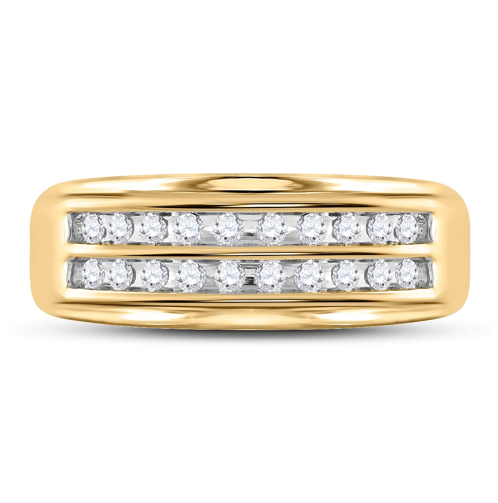 14K Yellow Or White Gold Mens Round Diamond Wedding 2-Row Band Ring 1/4 Cttw, Mens Size: 7-13