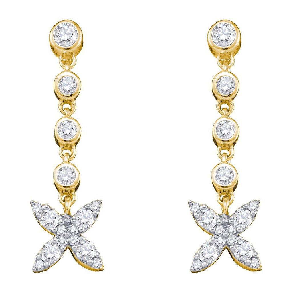 10kt Yellow Gold Womens Round Diamond Flower Cluster Dangle Earrings 3/4 Cttw