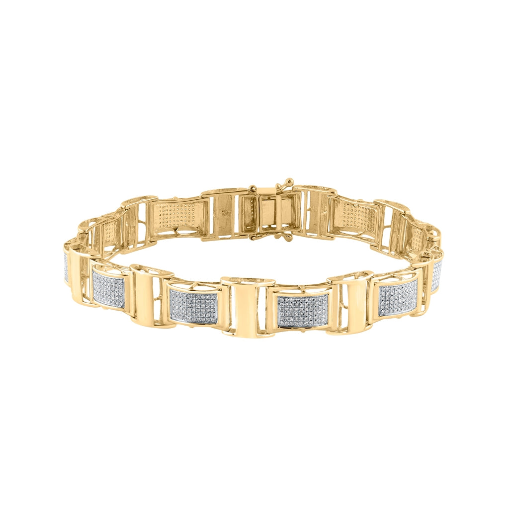 10K Yellow Gold Mens Round Diamond Link Bracelet 1-1/4 Cttw