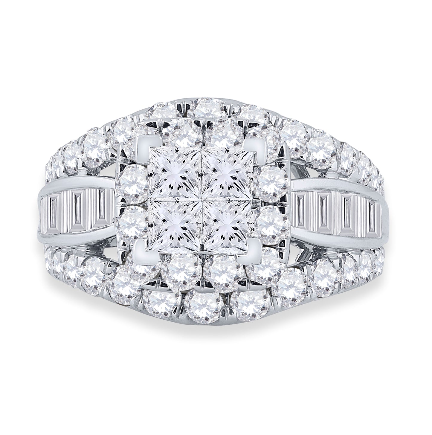 14K White Gold Princess Diamond Halo Bridal Wedding Engagement Ring 3 Cttw, Womens Size: 5-10