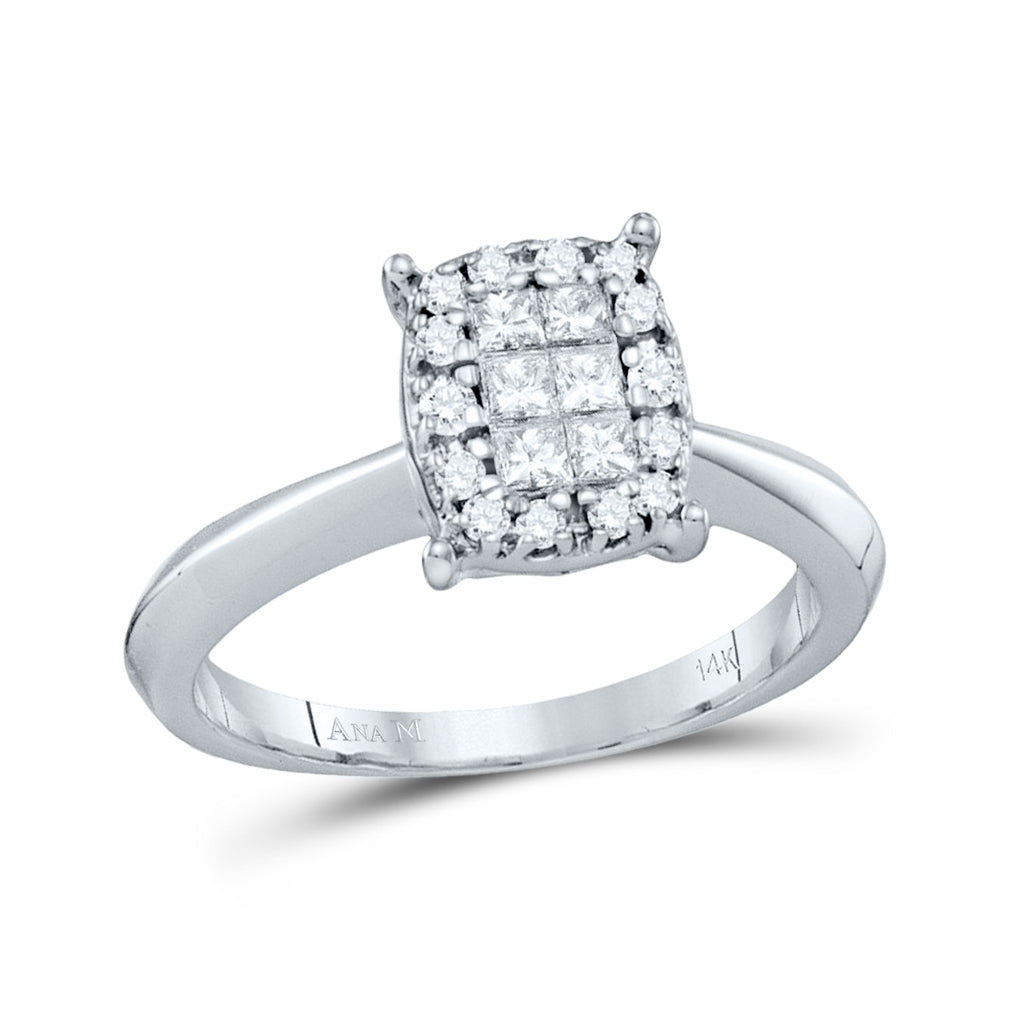 14kt White Gold Womens Princess Round Diamond Cluster Bridal Wedding Engagement Ring 3/8 Cttw
