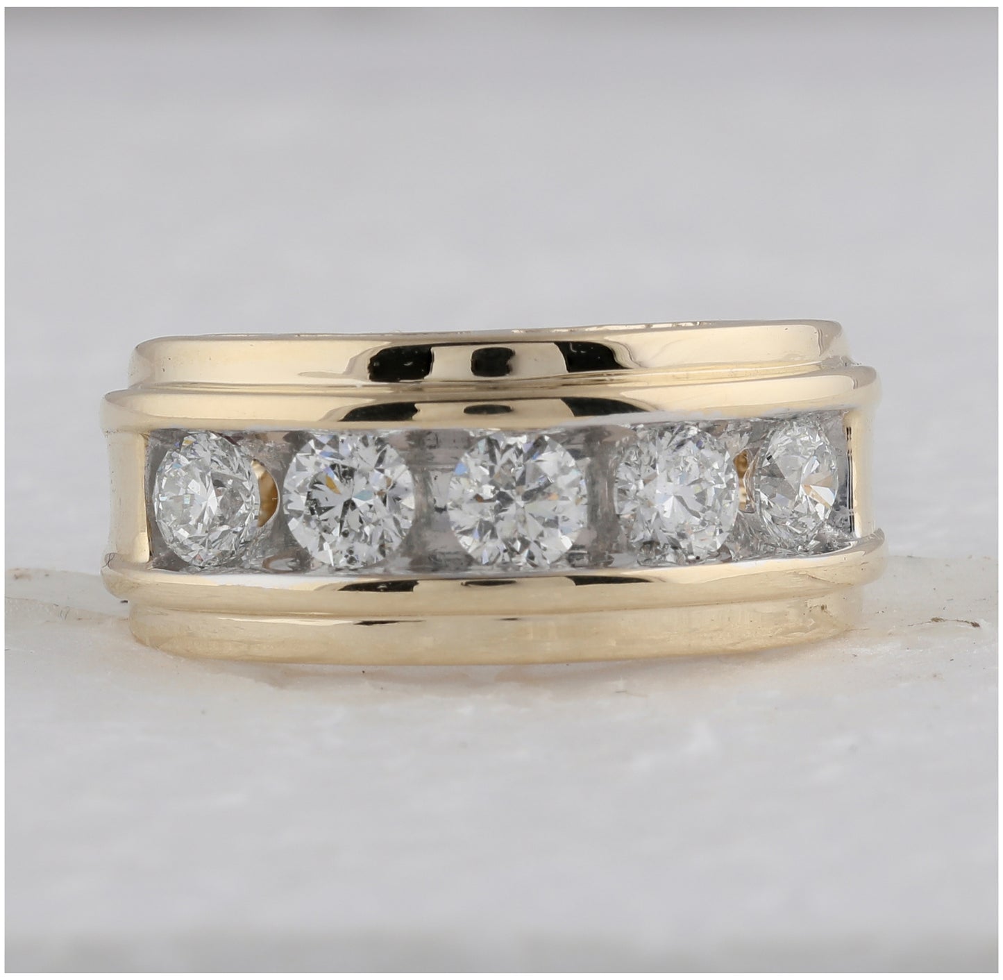 14K Yellow Gold Mens Round Diamond 5-Stone Wedding Band Ring 2 Cttw, Mens Size: 7-13