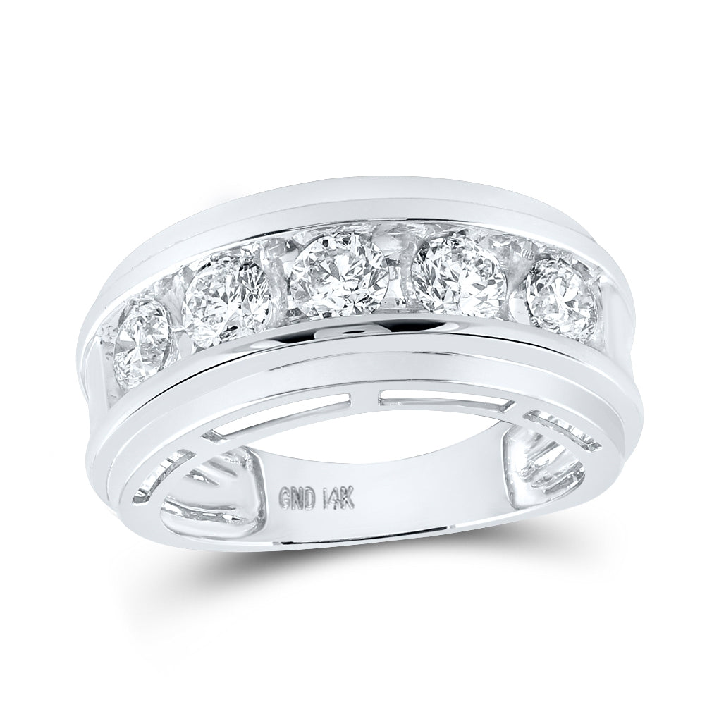 14K Yellow Gold Mens Round Diamond 5-Stone Wedding Band Ring 2 Cttw, Mens Size: 7-13