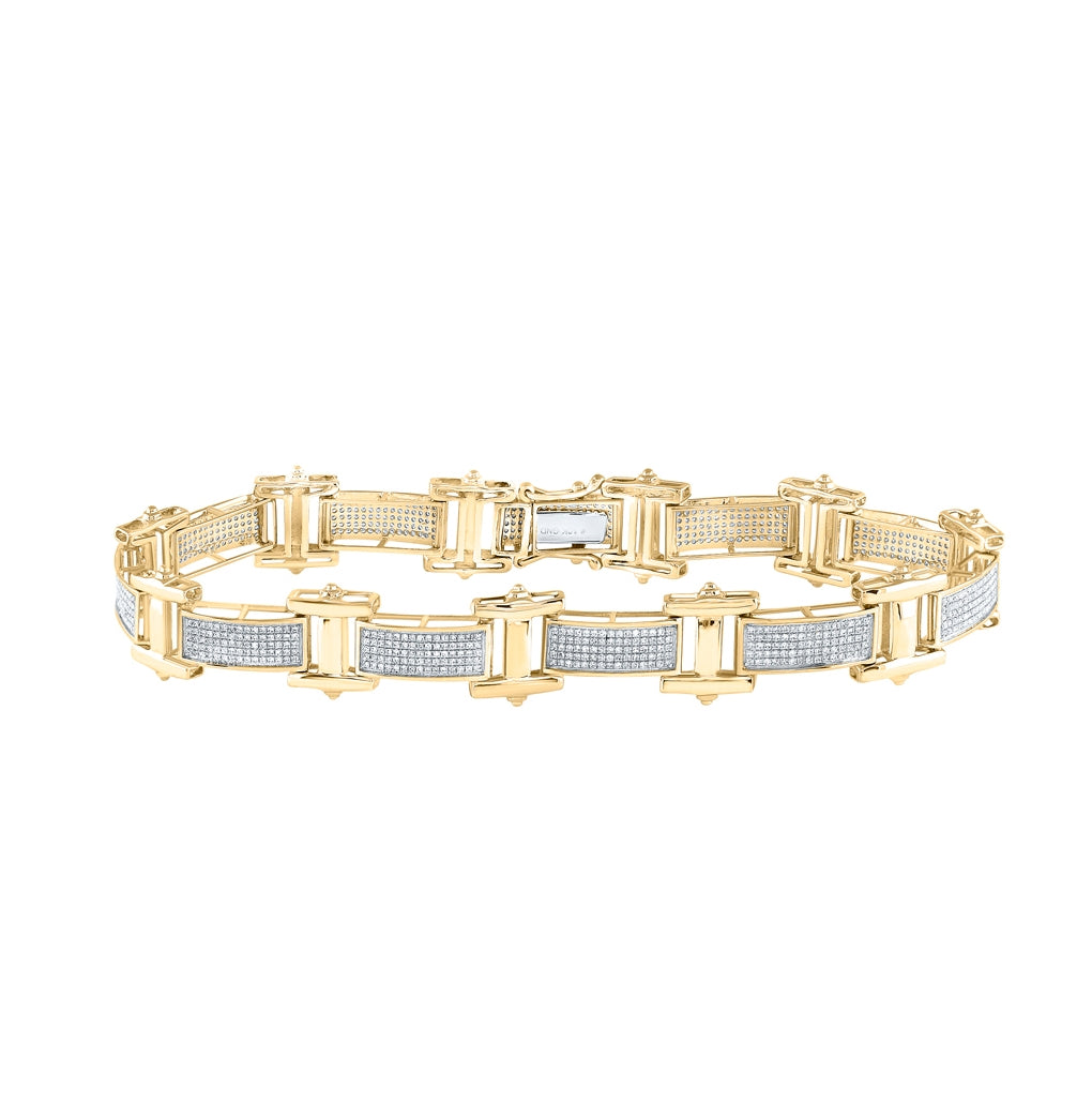 10K Yellow Or White Gold Mens Round Diamond Big Look Pave-set Fashion Bracelet 1-3/8 Cttw