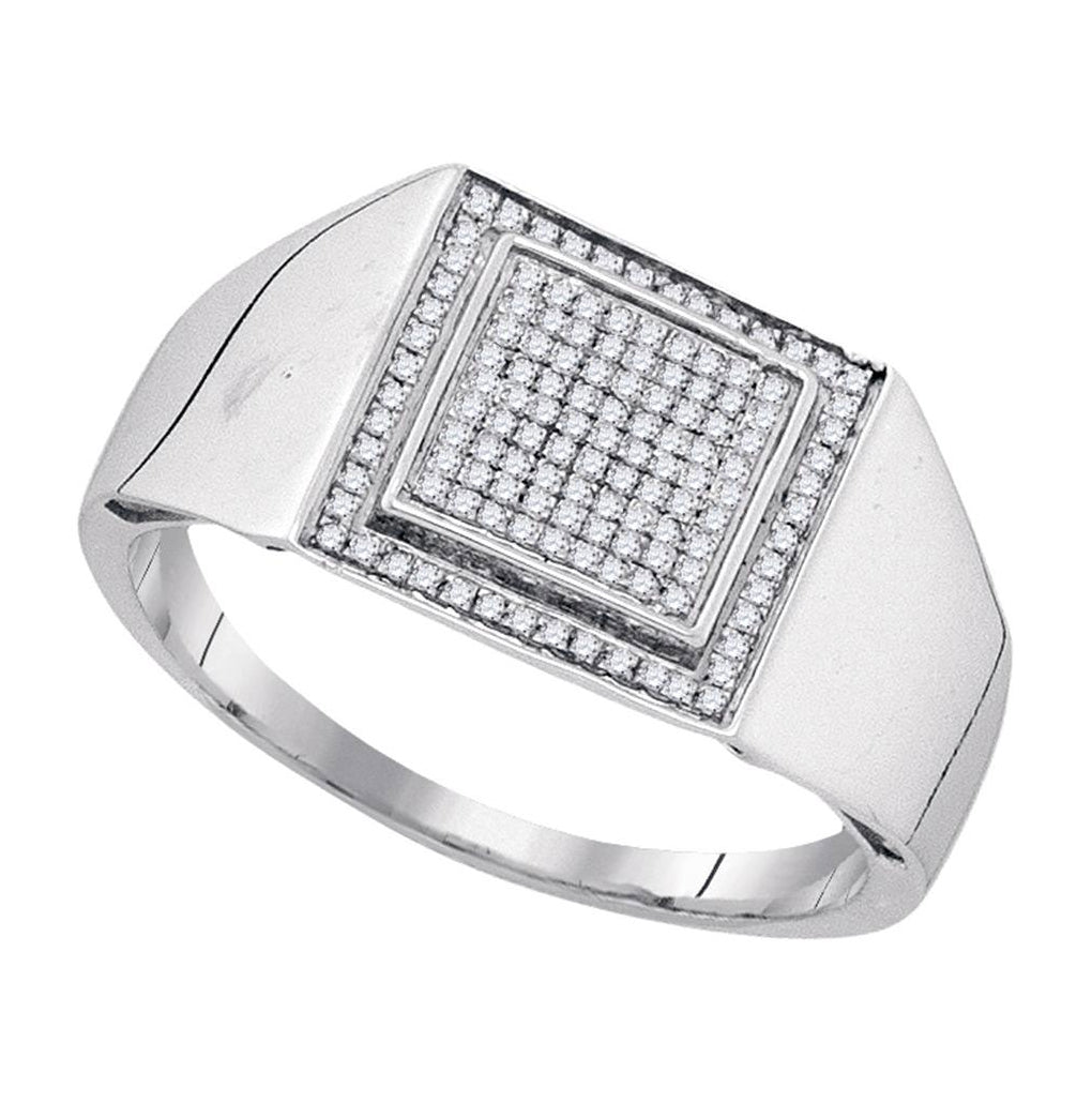 Sterling Silver Mens Round Diamond Square Frame Cluster Ring 1/4 Cttw, Mens Size: 7-13