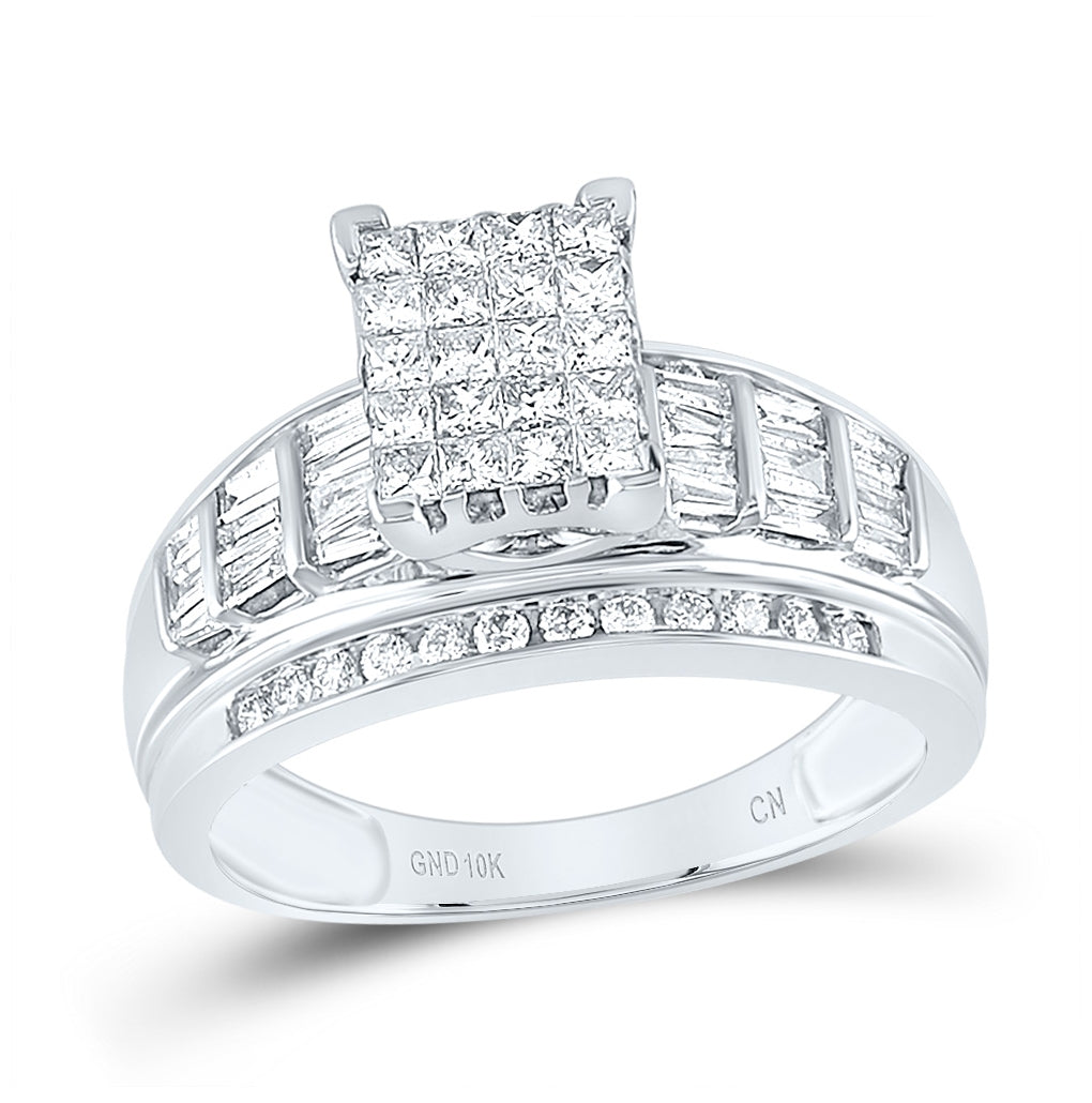 10kt White Gold Womens Princess Diamond Cluster Bridal Wedding Engagement Ring 1.00 Cttw - Size 9