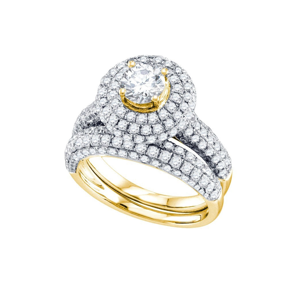 14K Yellow Or White Gold Womens Round Diamond Bridal Wedding Engagement Ring Band Set 2-1/5 Cttw