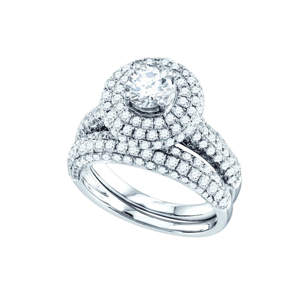 14K Yellow Or White Gold Womens Round Diamond Bridal Wedding Engagement Ring Band Set 2-1/5 Cttw