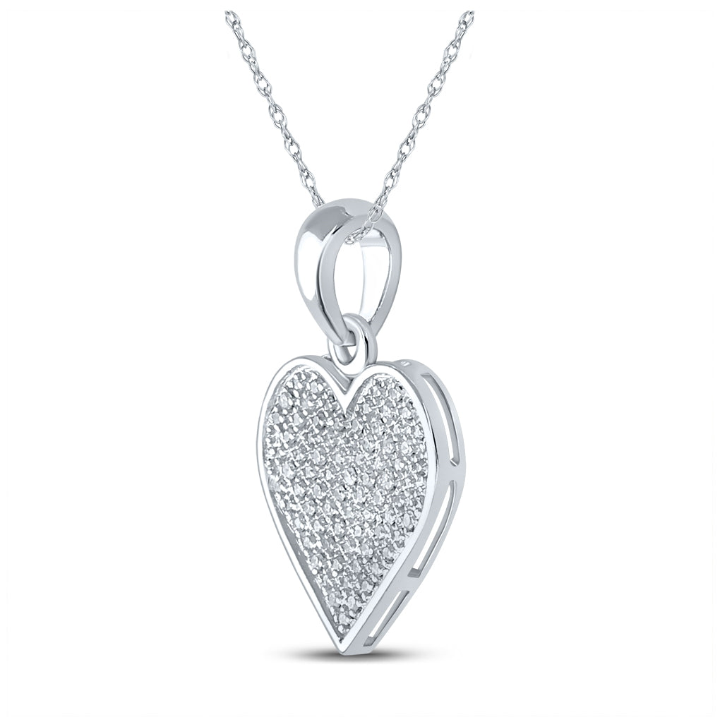 Sterling Silver Womens Round Diamond Heart Pendant 1/4 Cttw